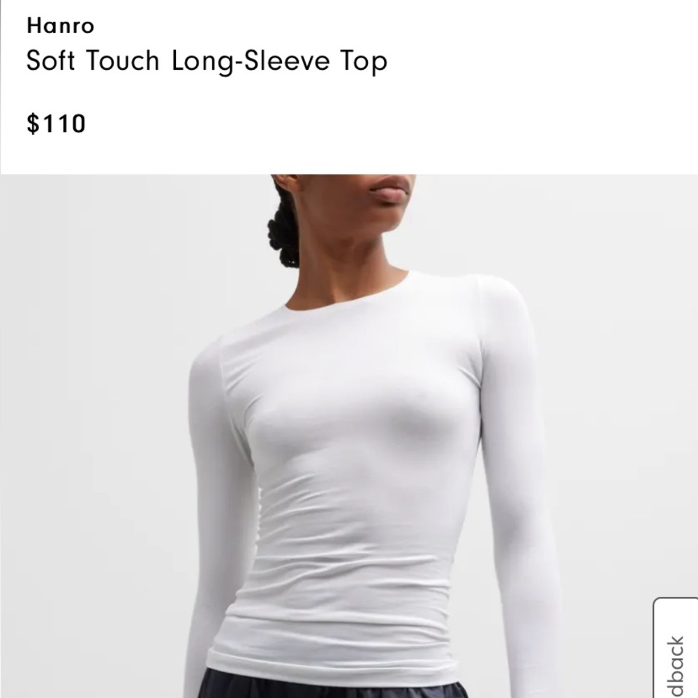 Hanro Soft Touch Long-Sleeve layering shell Top LARGE white NWT